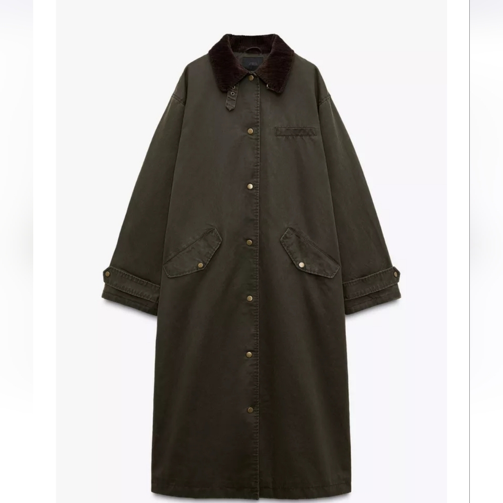 Zara Corduroy Collar Waxed Trench